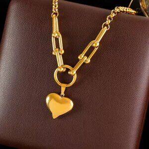 316L Stainless Steel Gold Color Heart Love Pendant Necklace For Women Fashion